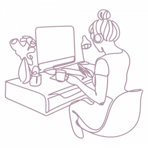 Illustration of woman at desk working - Virtual Assistant for sole traders for one off projects